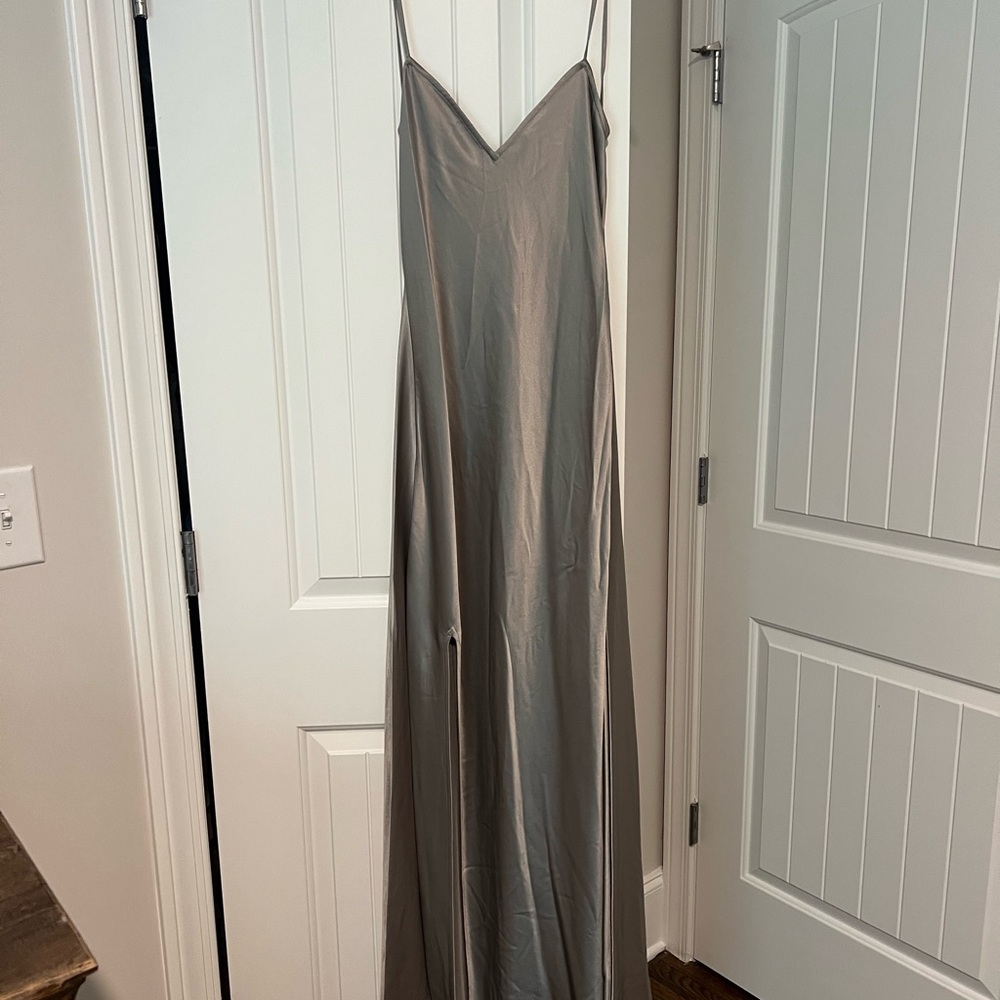 STAUD Metallic Gray Maxi Dress